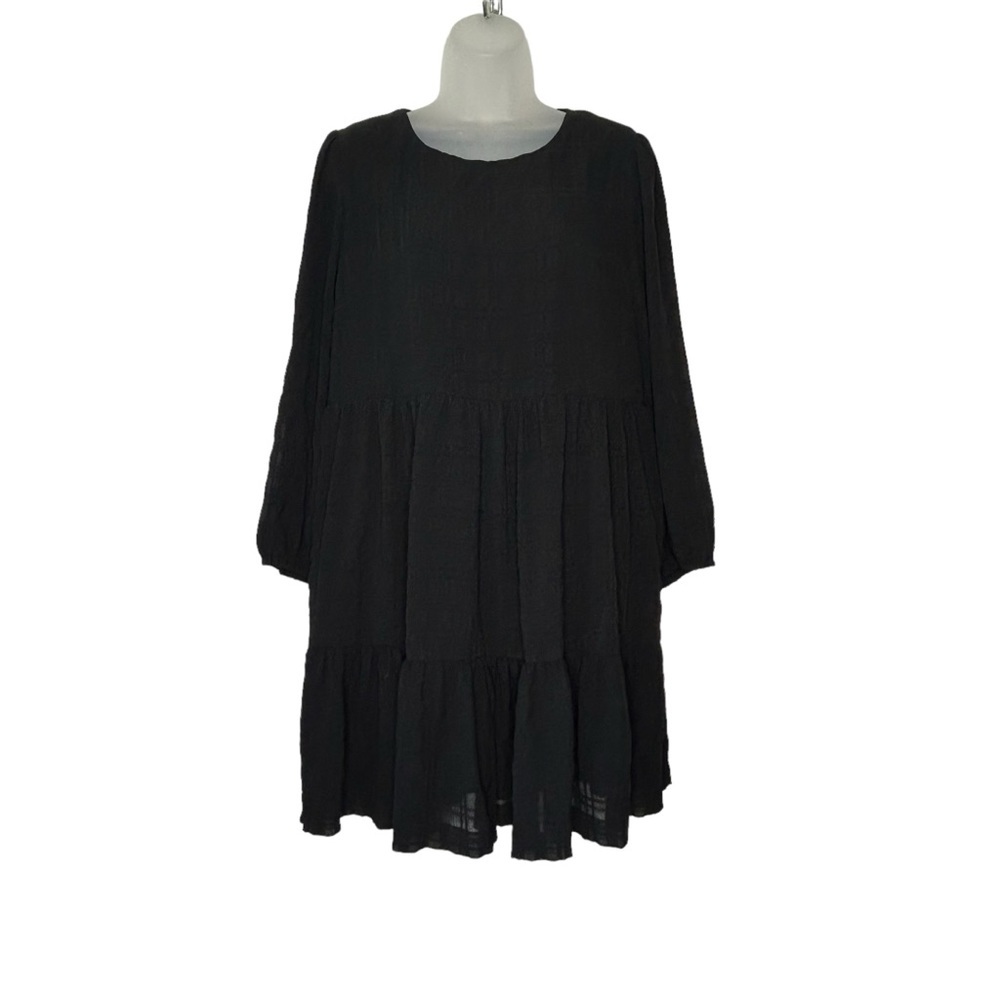 MADEWELL Size 14 NWT Black Puff Sleeve Ruffle Hem Tiered Mini Dress‎ - Picture 2 of 11